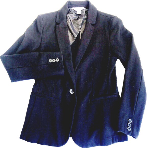 Old Navy Blackjack Blazer Jacket Womens XS Black Roll Up Academia Preppy Career - Picture 1 of 12